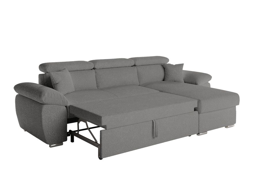 KOMECO - Canapé d'angle reversible convertible avec coffre et têtières réglables en tissu bouclettes