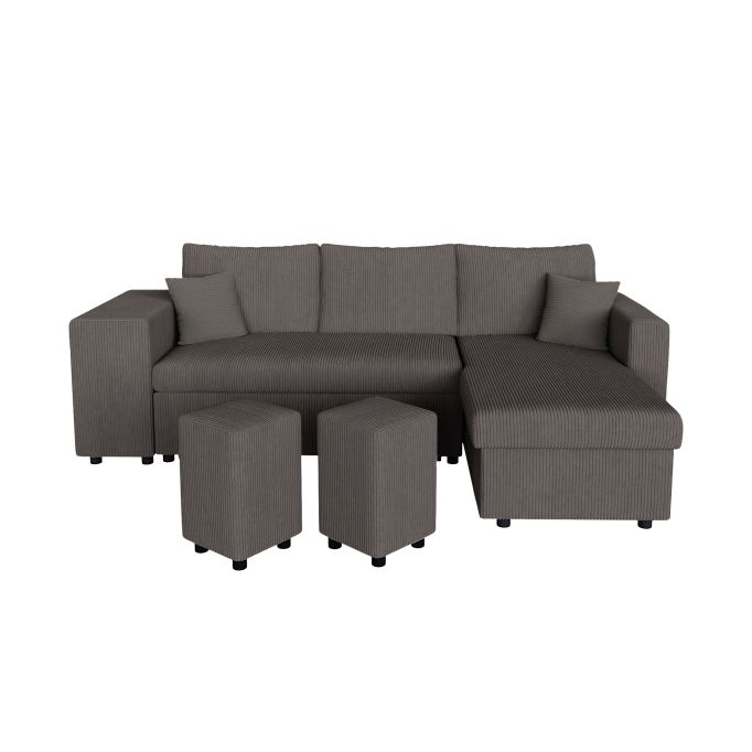 MARIA PLUS - Canapé d'angle réversible convertible avec coffre et 2 poufs en velours côtelé