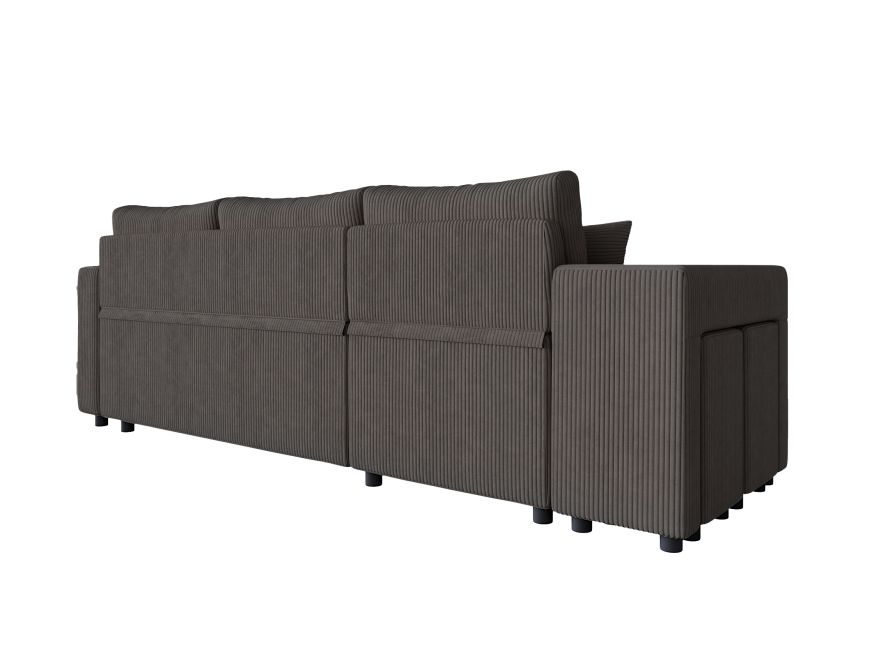 MARIA PLUS - Canapé d'angle réversible convertible avec coffre et 2 poufs en velours côtelé