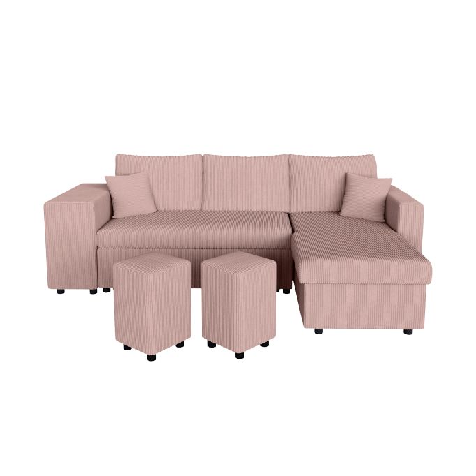 MARIA PLUS - Canapé d'angle réversible convertible avec coffre et 2 poufs en velours côtelé