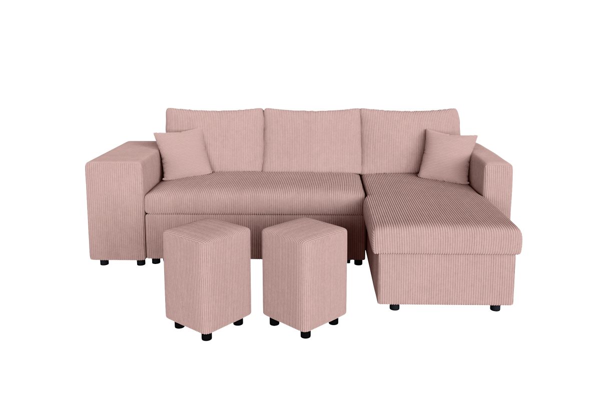 MARIA PLUS - Canapé d'angle réversible convertible avec coffre et 2 poufs en velours côtelé