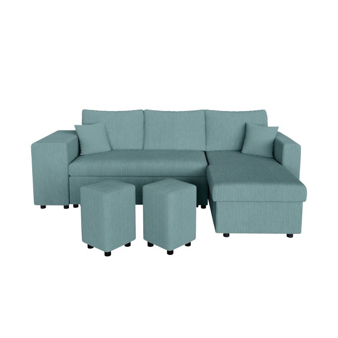 MARIA PLUS - Canapé d'angle réversible convertible avec coffre et 2 poufs en velours côtelé