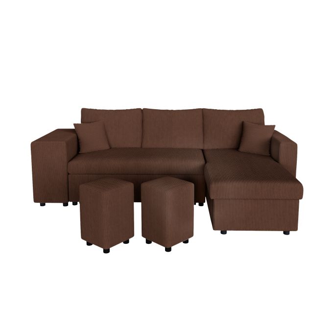 MARIA PLUS - Canapé d'angle réversible convertible avec coffre et 2 poufs en velours côtelé