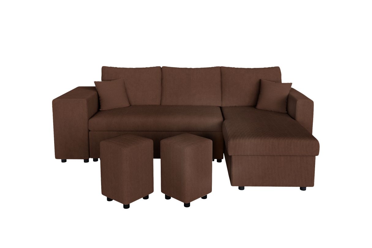 MARIA PLUS - Canapé d'angle réversible convertible avec coffre et 2 poufs en velours côtelé