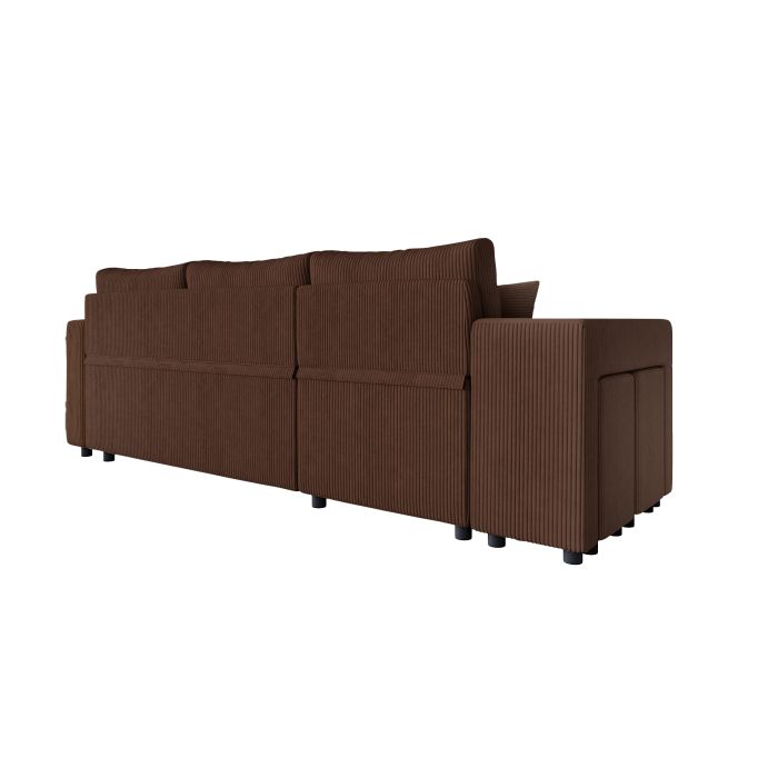 MARIA PLUS - Canapé d'angle réversible convertible avec coffre et 2 poufs en velours côtelé