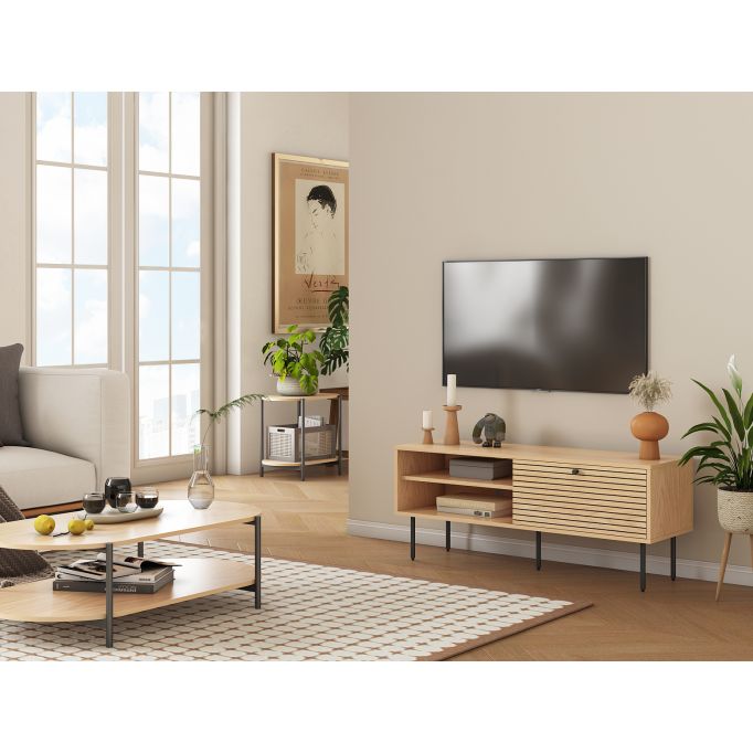 BRODIE - Meuble TV 120cm en bois et pieds noirs