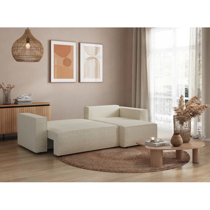 CHARLOTTE - Canapé d'angle convertible réversible avec coffre en tissu texturé 3D