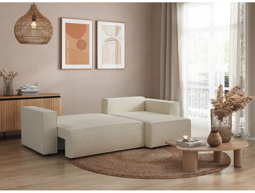 CHARLOTTE - Canapé d'angle convertible réversible avec coffre en tissu texturé 3D