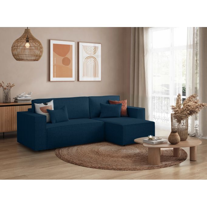 CHARLOTTE - Canapé d'angle convertible réversible avec coffre en tissu texturé 3D