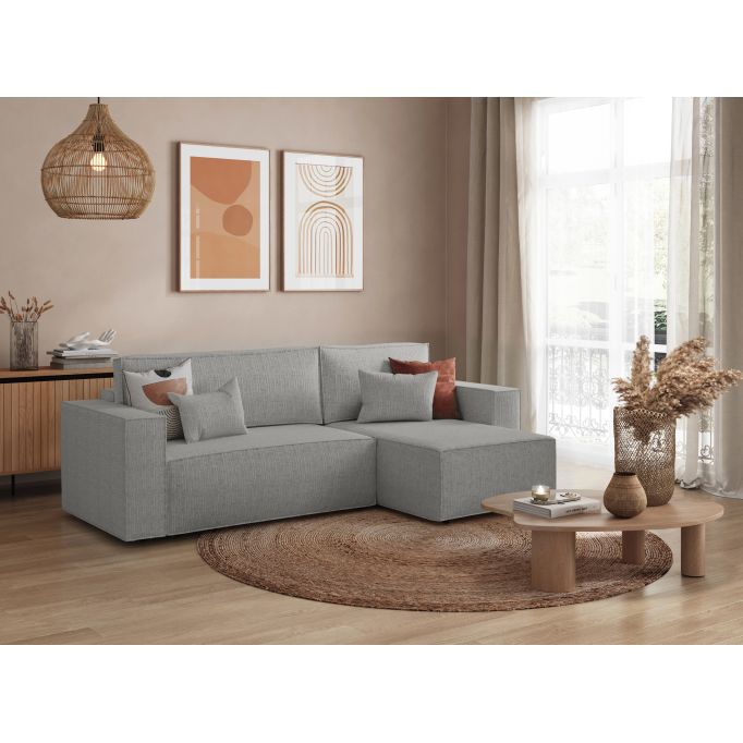 CHARLOTTE - Canapé d'angle convertible réversible avec coffre en tissu texturé 3D