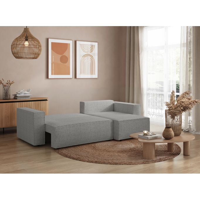 CHARLOTTE - Canapé d'angle convertible réversible avec coffre en tissu texturé 3D