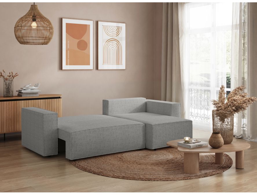 CHARLOTTE - Canapé d'angle convertible réversible avec coffre en tissu texturé 3D