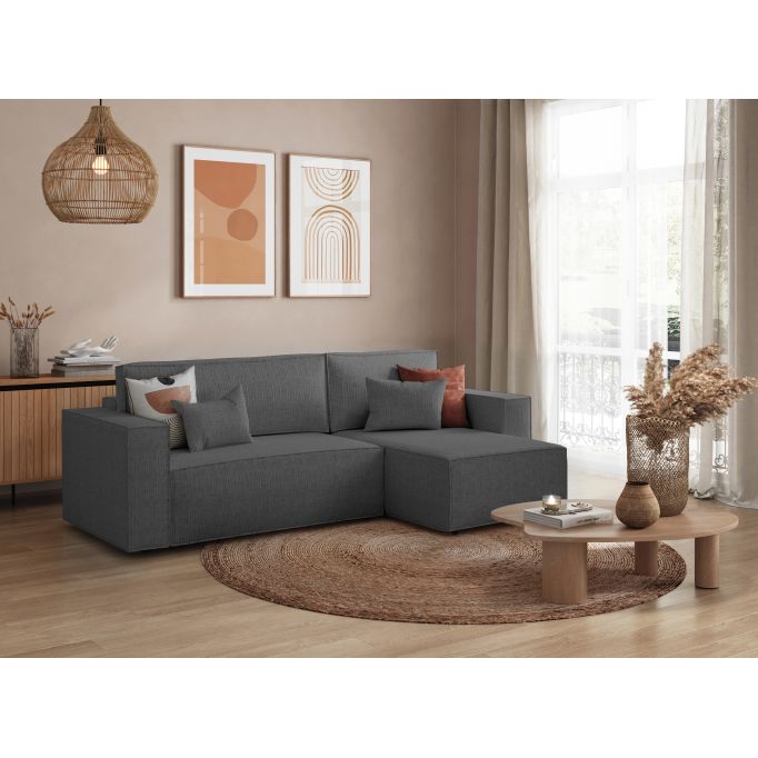 CHARLOTTE - Canapé d'angle convertible réversible avec coffre en tissu texturé 3D