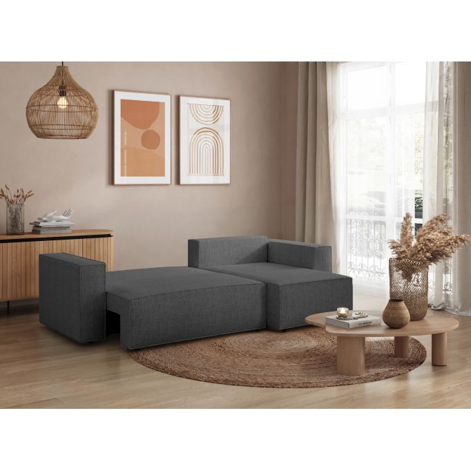 CHARLOTTE - Canapé d'angle convertible réversible avec coffre en tissu texturé 3D