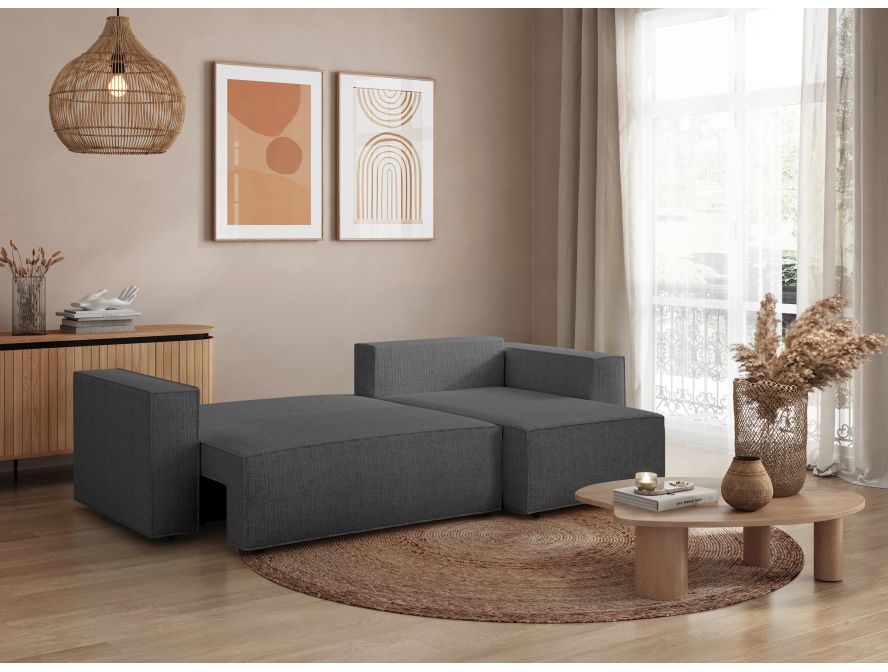 CHARLOTTE - Canapé d'angle convertible réversible avec coffre en tissu texturé 3D