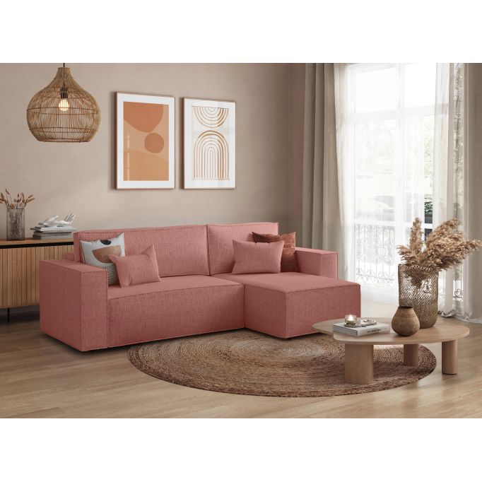 CHARLOTTE - Canapé d'angle convertible réversible avec coffre en tissu texturé 3D