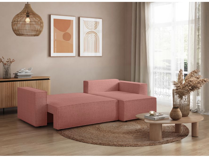 CHARLOTTE - Canapé d'angle convertible réversible avec coffre en tissu texturé 3D