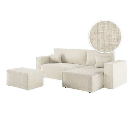 PACK - CHARLOTTE - Canapé d'angle convertible réversible avec pouf en tissu texturé 3D