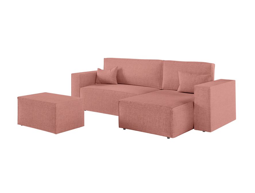 PACK - CHARLOTTE - Canapé d'angle convertible réversible avec pouf en tissu texturé 3D