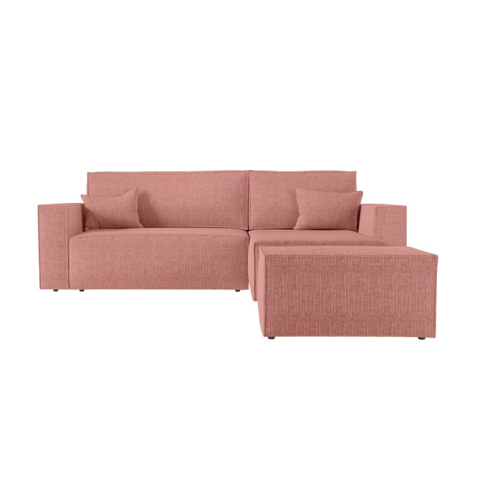 PACK - CHARLOTTE - Canapé d'angle convertible réversible avec pouf en tissu texturé 3D