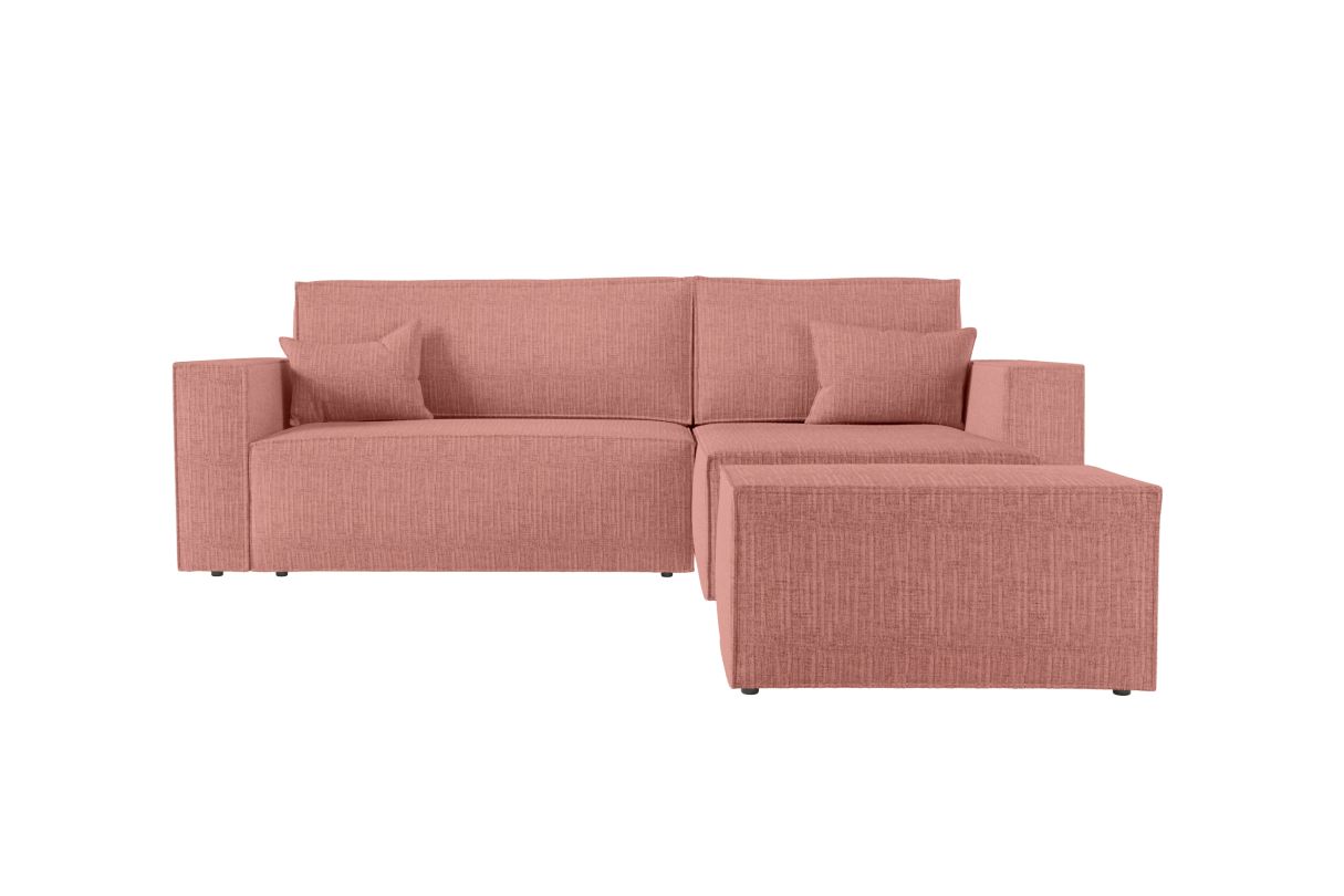 PACK - CHARLOTTE - Canapé d'angle convertible réversible avec pouf en tissu texturé 3D