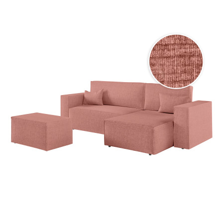 PACK - CHARLOTTE - Canapé d'angle convertible réversible avec pouf en tissu texturé 3D