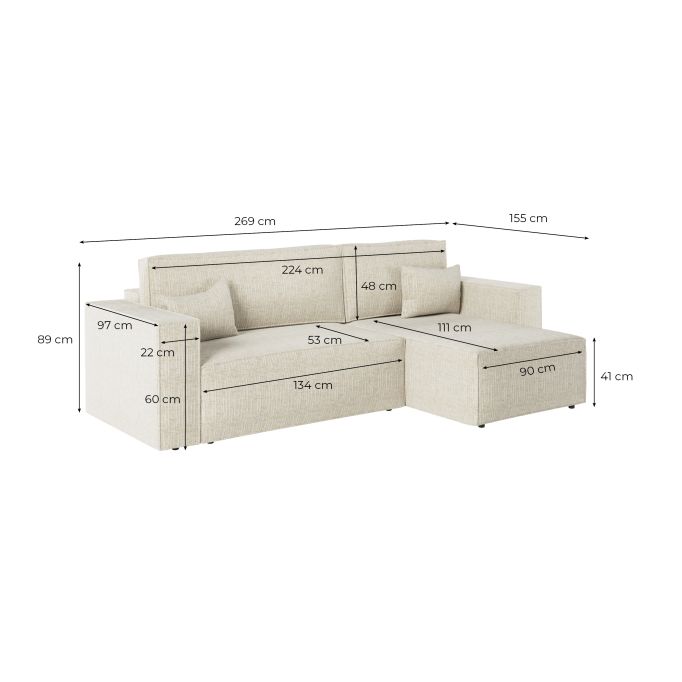 PACK - CHARLOTTE - Canapé d'angle convertible réversible avec pouf en tissu texturé 3D