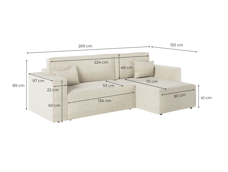 PACK - CHARLOTTE - Canapé d'angle convertible réversible avec pouf en tissu texturé 3D