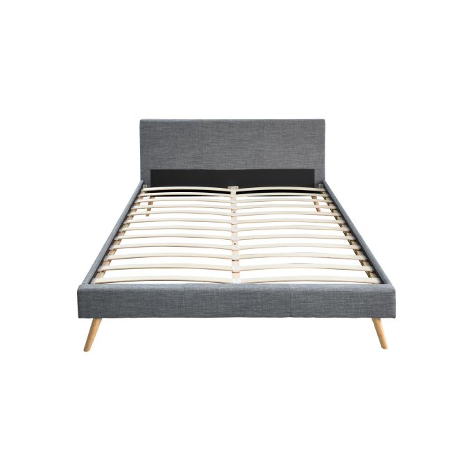 BJORN - Cadre de lit style scandinave en tissu avec pieds bois