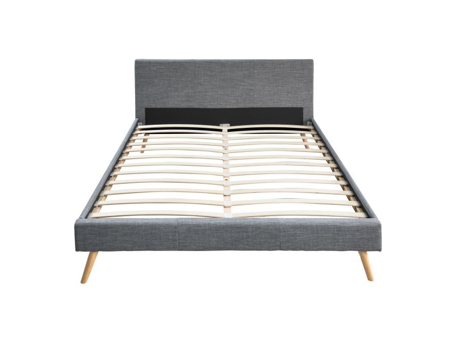 BJORN - Cadre de lit style scandinave en tissu avec pieds bois