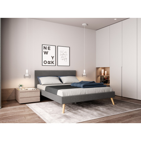 1199 - Cadre de lit style scandinave en tissu avec pieds bois