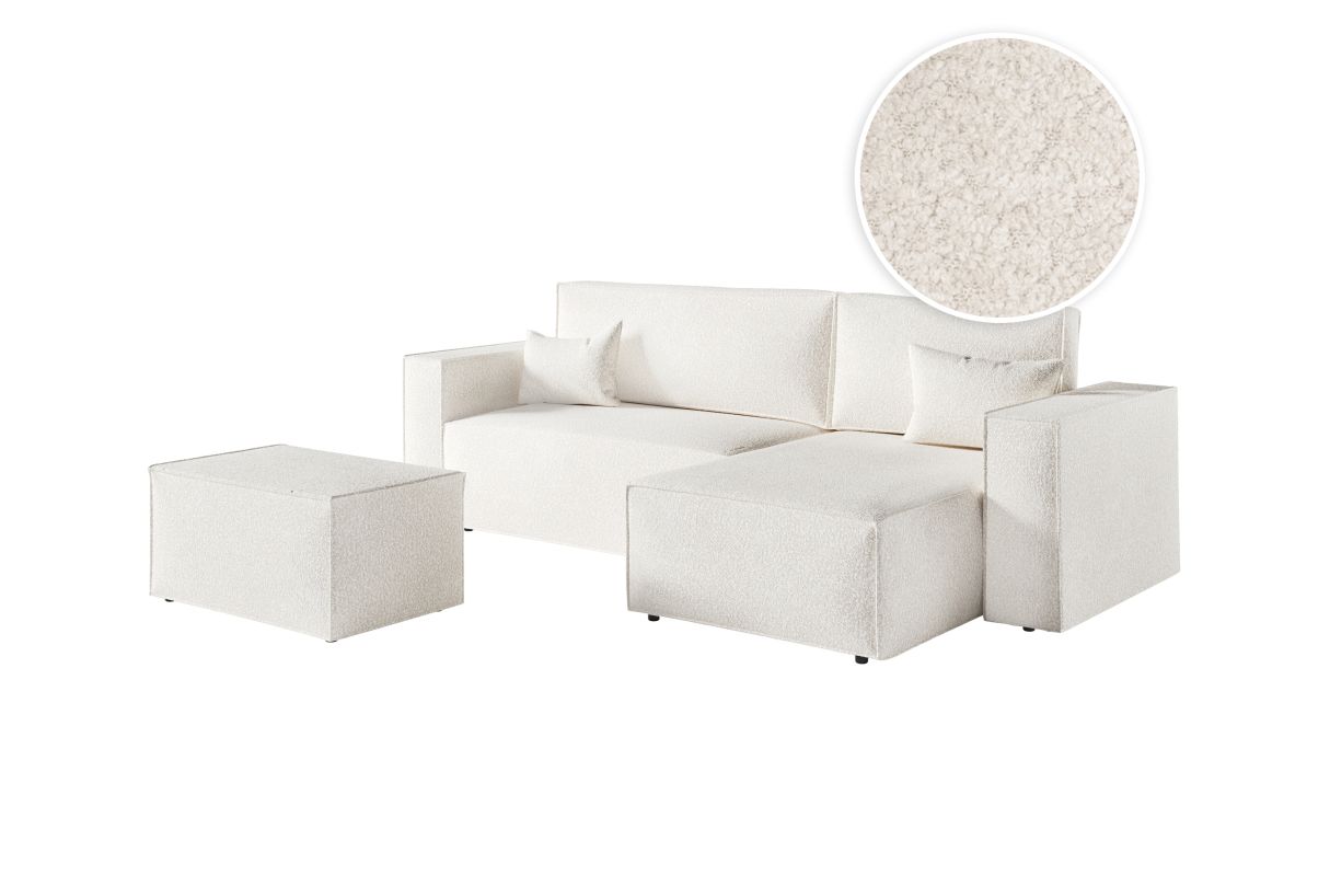 CHARLOTTE - Canapé d'angle convertible réversible avec pouf en tissu bouclette