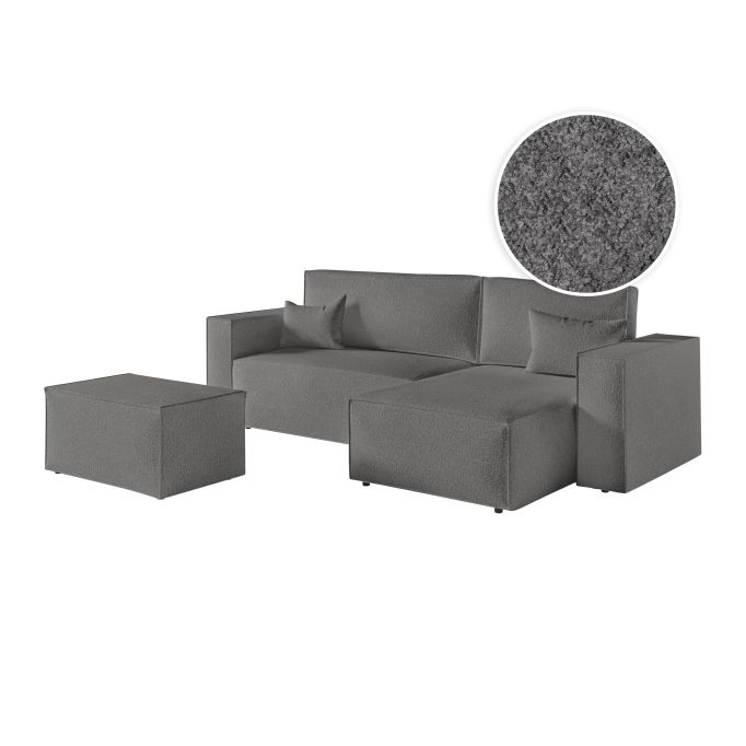 CHARLOTTE - Canapé d'angle convertible réversible avec pouf en tissu bouclette