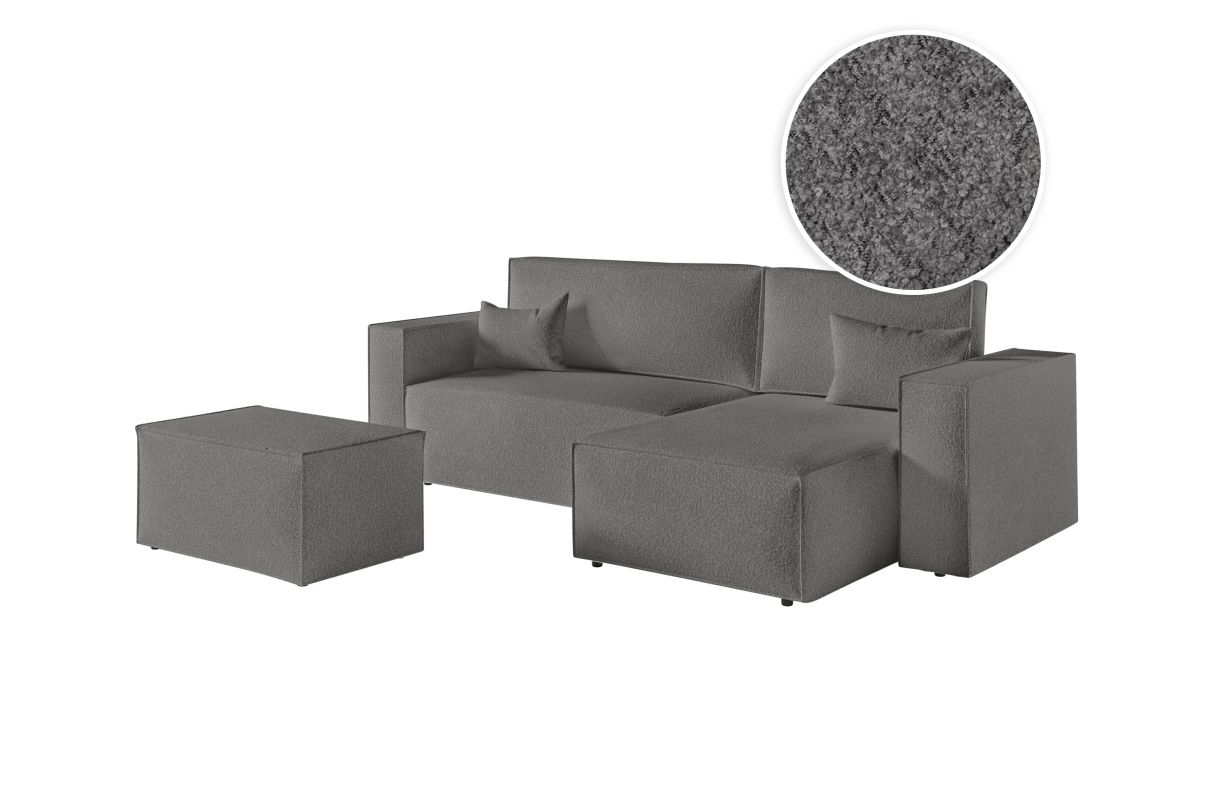 CHARLOTTE - Canapé d'angle convertible réversible avec pouf en tissu bouclette