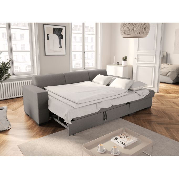 CARIBI - Canapé d'angle convertible avec coffre en tissu