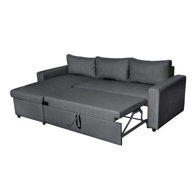 MARIA - Canapé d'angle 4 places convertible et réversible en tissu avec coffre