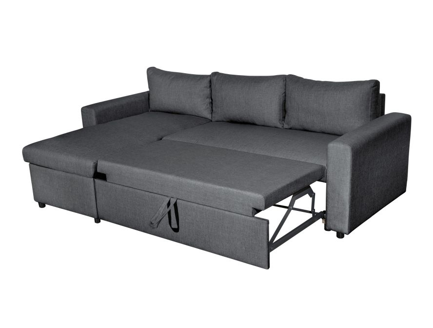 MARIA - Canapé d'angle 4 places convertible et réversible en tissu avec coffre