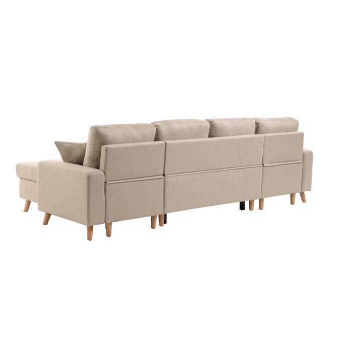 ARTIKU - Canapé panoramique 6 places convertible scandinave avec 2 coffres en tissu déperlant