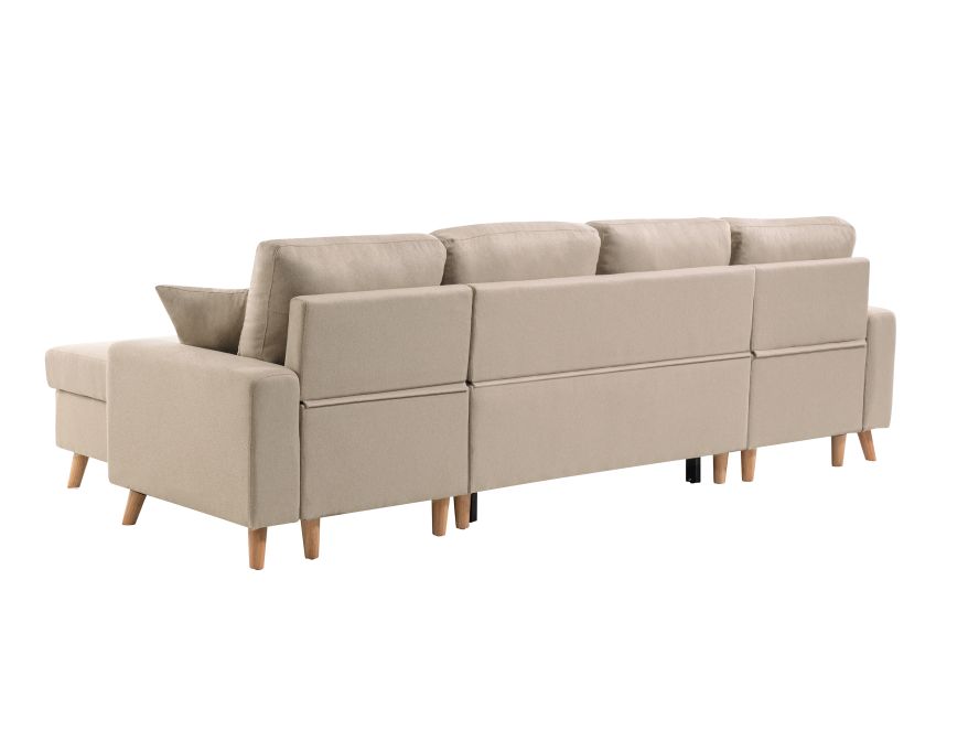 ARTIKU - Canapé panoramique 6 places convertible scandinave avec 2 coffres en tissu déperlant