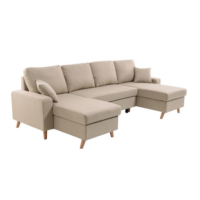 ARTIKU - Canapé panoramique 6 places convertible scandinave avec 2 coffres en tissu déperlant