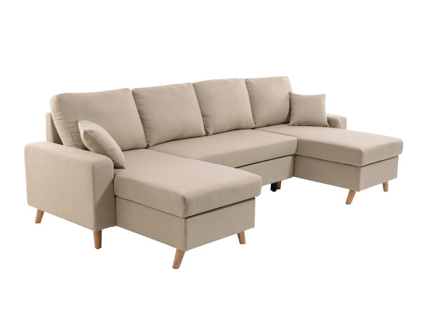 ARTIKU - Canapé panoramique 6 places convertible scandinave avec 2 coffres en tissu déperlant