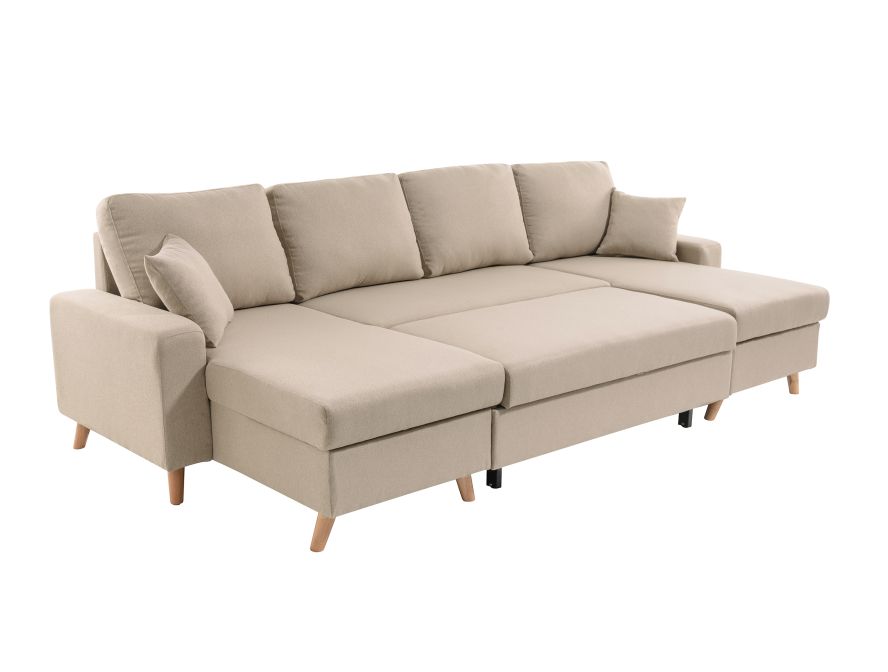 ARTIKU - Canapé panoramique 6 places convertible scandinave avec 2 coffres en tissu déperlant