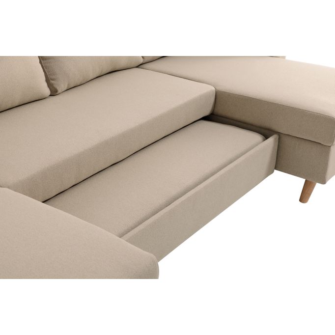 ARTIKU - Canapé panoramique 6 places convertible scandinave avec 2 coffres en tissu déperlant