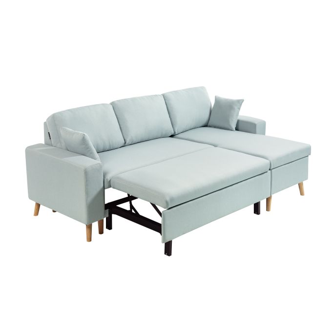 ARTIK - Canapé d'angle 4 places convertible et réversible au style scandinave avec coffre en tissu