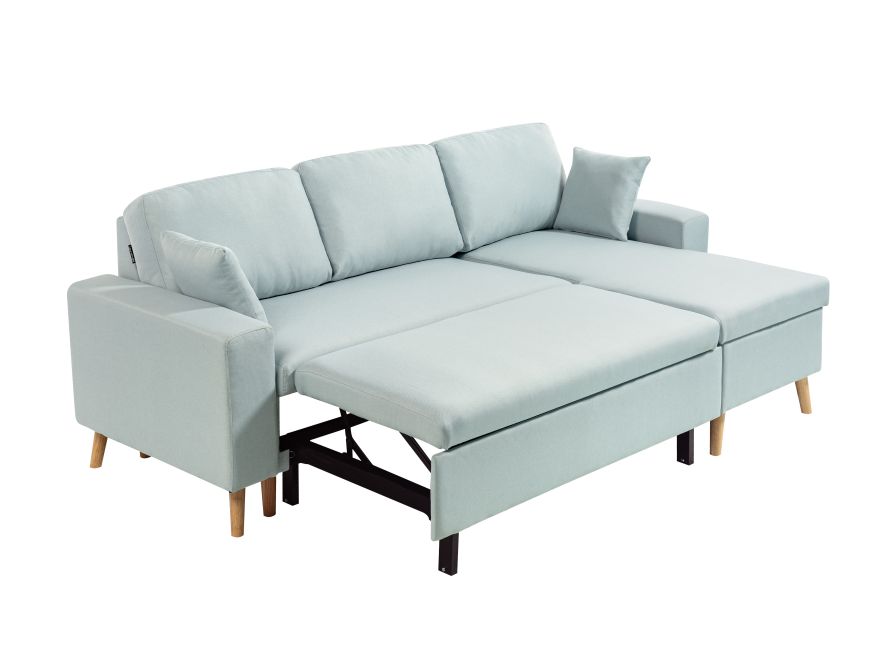 ARTIK - Canapé d'angle 4 places convertible et réversible au style scandinave avec coffre en tissu