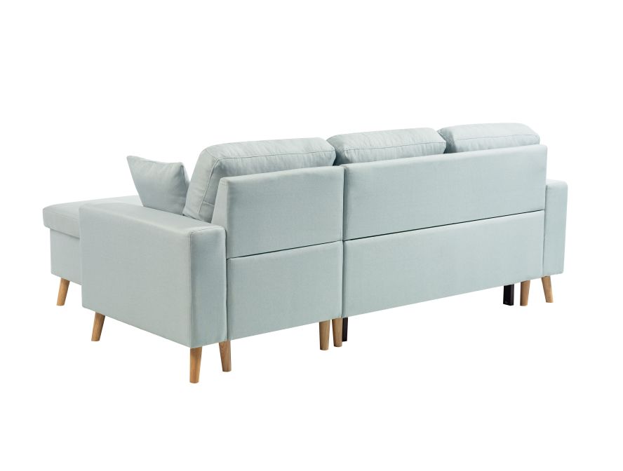 ARTIK - Canapé d'angle 4 places convertible et réversible au style scandinave avec coffre en tissu