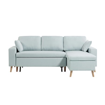 ARTIK - Canapé d'angle 4 places convertible et réversible au style scandinave avec coffre en tissu