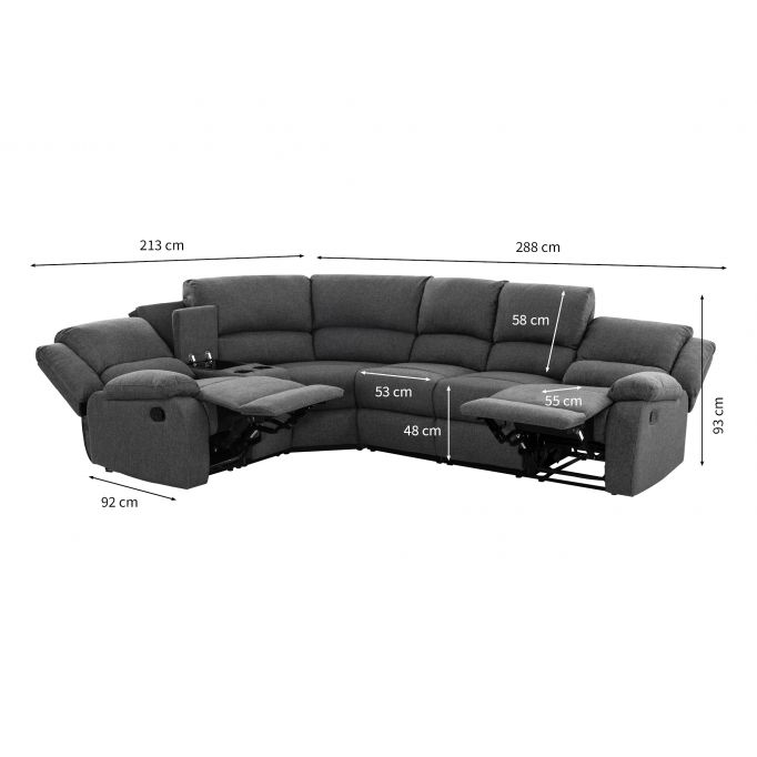 9121L - Canapé d'angle gauche de relaxation 5 places avec accoudoir porte-gobelet modulable et amovible en tissu