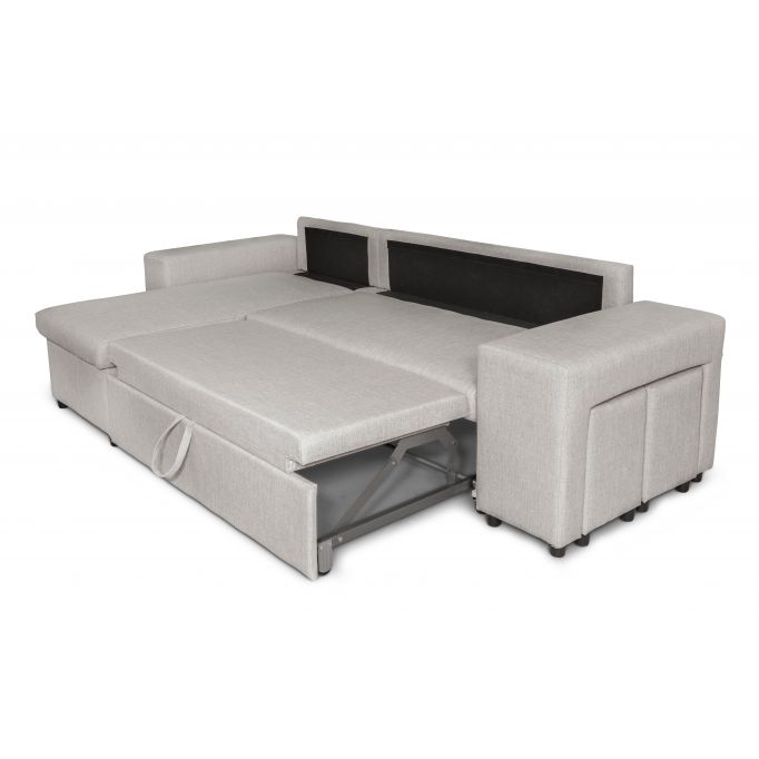 L200PAC - Canapé d'angle convertible coffre pouf et étagère en tissu