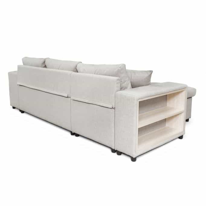 L200PAC - Canapé d'angle convertible coffre pouf et étagère en tissu